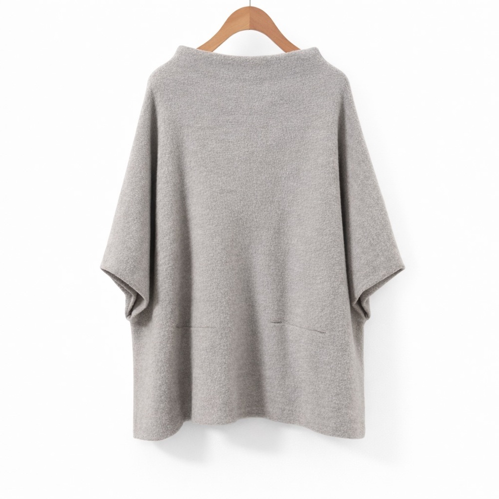 WILFRED Grey Oversized Knit Poncho Sweater | Minimalist Cocoon Top